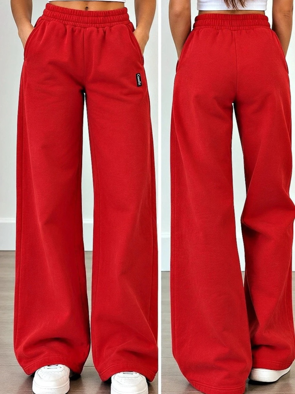 Comfrt Wide Leg Sweatpants Red XXS